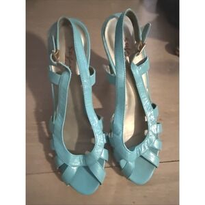 Stefani Blue Leather Heels Sandals Stiletto‎ Ankle Strap Heels Women Size 9M